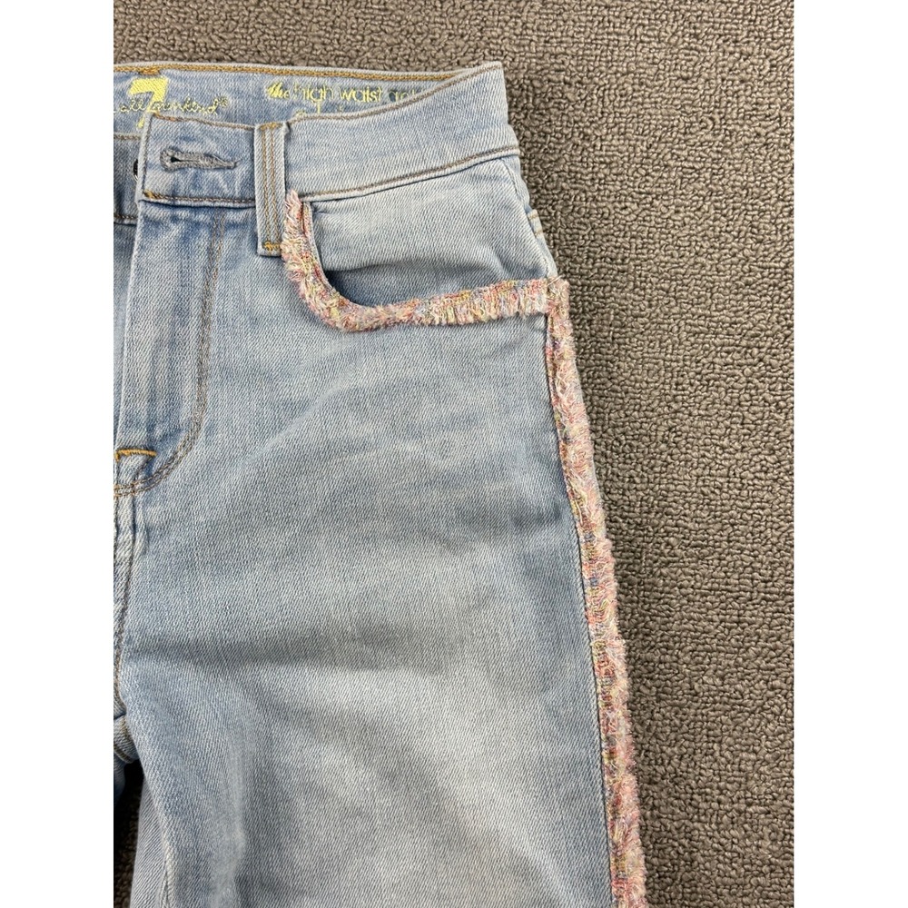 7 For All Mankind Jeans Women 24 Blue High Waist Ankle Skinny Rainbow Fringe - Picture 3 of 11